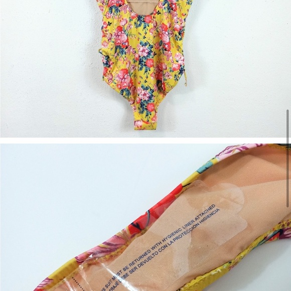 NWT J Crew Liberty Yellow Floral Ruched Side One-Piece Swimsuit Size 14 - Picture 3 of 3